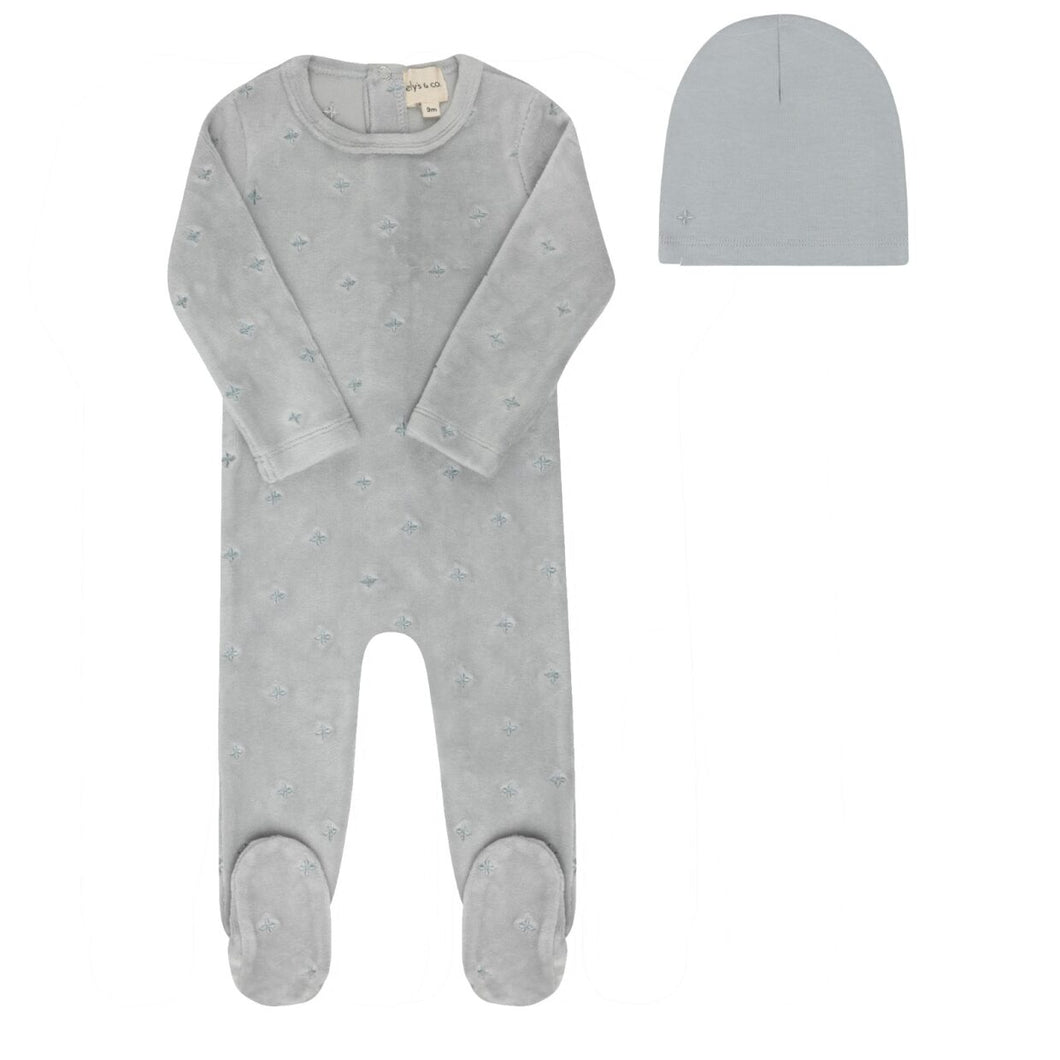 Velour Embroidered Floral Collection Blue