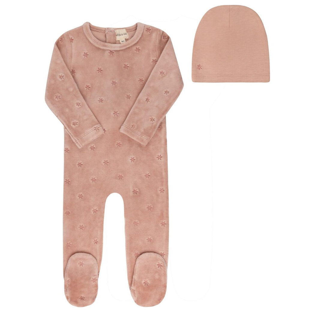 Velour Embroidered Floral Collection Pink