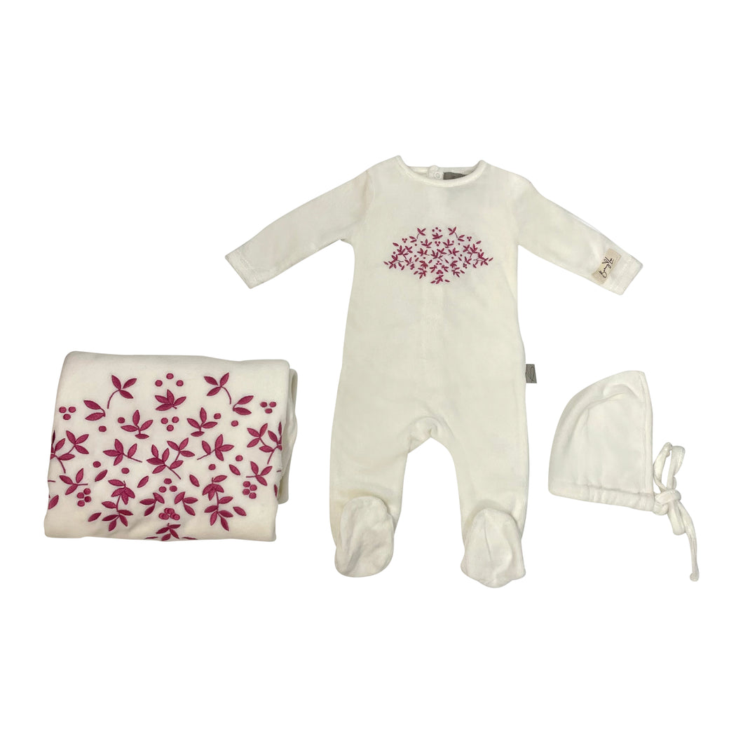 Embroidered Layette in Pink/White